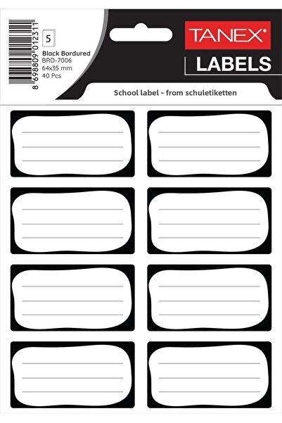 Tanex Black Bordered Double Row School Label 40 Pieces