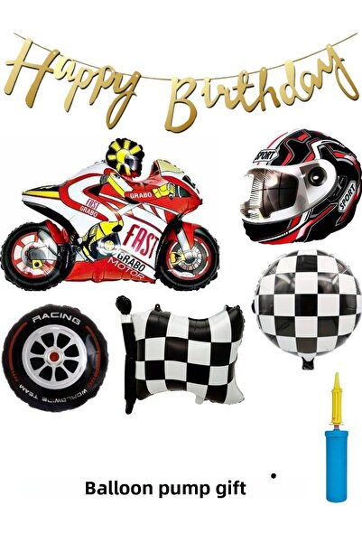 CNGZSHOP Σετ μοτοσικλέτας και μπαλονιών για γενέθλια - Δώρο με αντλία μπαλονιών