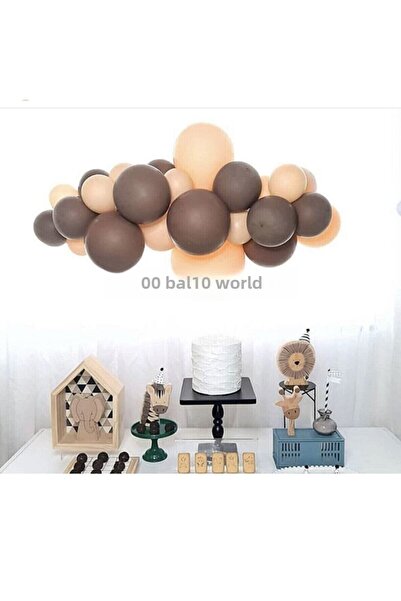 BAL10 DÜNYASI Chocolate Brown-Tan Pastel Color Balloon Chain 50 Pieces + 5 mt...