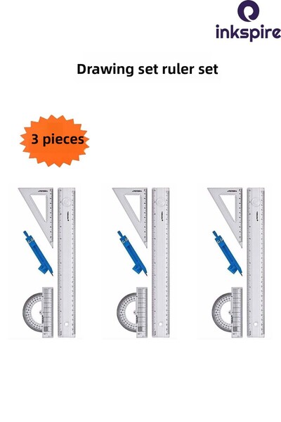 inkspire 30 cm Transparent Jib Ruler Set - 3 Pack with Student Drawing Jibs