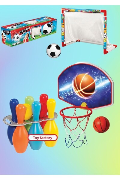 Oyuncak Fabrikası هدف كرة القدم - مجموعة طوق كرة السلة - مجموعة ألعاب البولين...