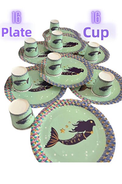 partyrüyası Σετ πάρτι με χάρτινα πιάτα και φλιτζάνια με θέμα τη γοργόνα για 1...