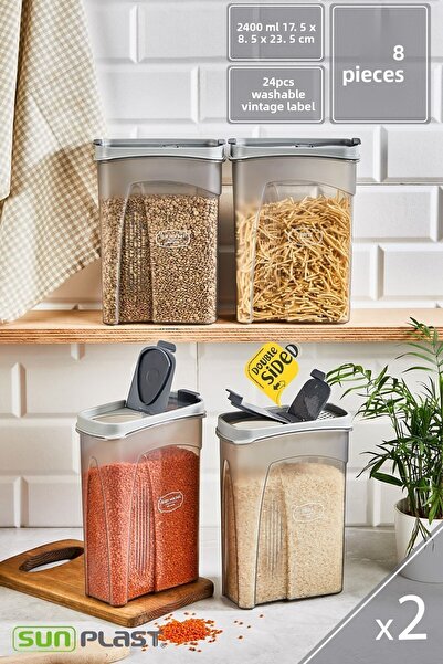 Sunplast 8-Piece Storage Container Set - Leak Proof Double Sided Lid - Anthracite Food Container - 2400ML