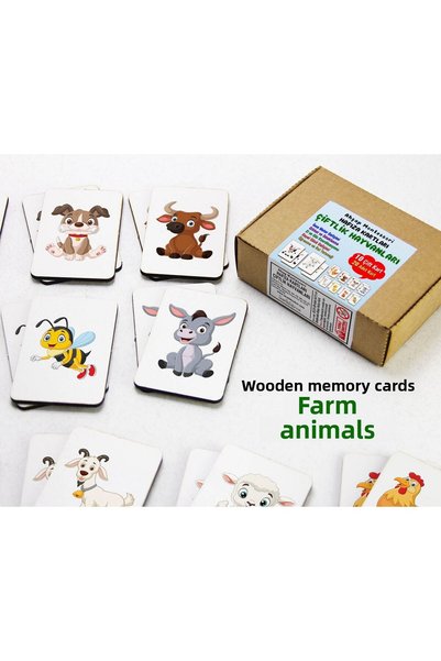 Tasarım Şeker Flashcard Matching Game, Farm Animal Memory Cards, Wooden Educational Puzzle Toy