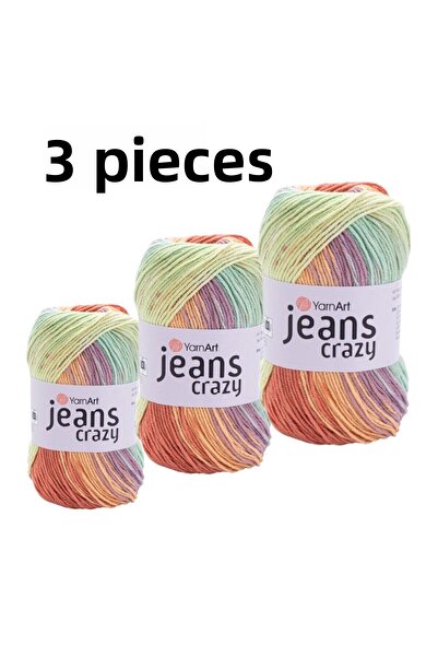 Yarnart خيوط جينز فنية، خيط حياكة مجنون، 8202، حزمة من 3 قطع