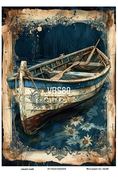 LİNEART ديكوباج نحاسي منقوش على شكل قارب باللون الأزرق الداكن موديل VBS80 - 2...