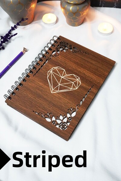 markcat دفتر ملاحظات بغطاء خشبي منقوش على شكل قلب - دفتر ملاحظات مسطر - 60 ور...