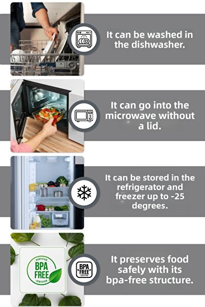 İronika Silicone Lid Food Grocery Storage Container Square Storage Box Set 6 Pieces 650ml