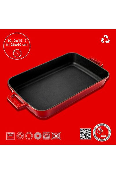 Lava Cast Rectangular Rosto and Oven Tray Cast Iron Solid Double Handle Size 26x40cm