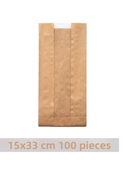 OLİ Art 15x33cm Kraft Paper Bag with Window - 100 Pieces, Side Gusset Packaging Gift Package