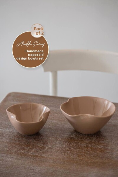 Anadolu Saray 2Pcs Nordic Trapezoid Design Ceramic Bowl Set of 2 Modern Style Serving & Salad Presentation Bowl