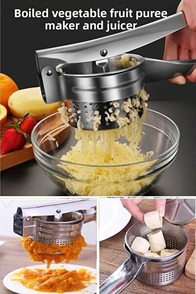 Duffa هراسة بطاطس كبيرة من الفولاذ، صانعة هريسة الفواكه والخضروات وعصارة بطاطس هريسة