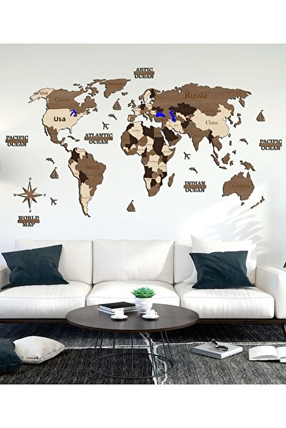 ULTTASARIM خريطة العالم ثلاثية الأبعاد - أحجية خشبية ملونة بطبقات، مقاس 225 سم × 120 سم