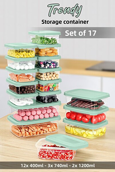 Meleni Home 17" Rectangular Food Container Set - Green to Microwave Safe Organizer
