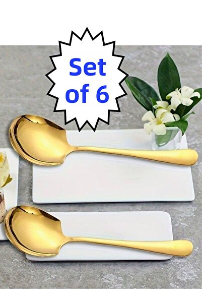 BRE HOME 21 cm Serving Serving Spoons - 6 Pieces Gold Stainless Steel
