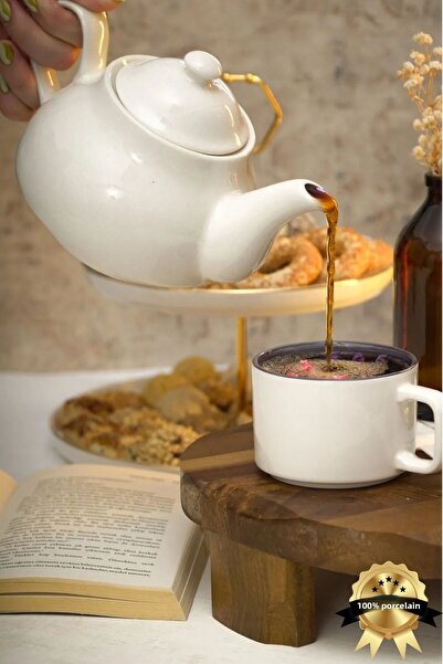 Heda Porselen شامس 760 مل إبريق شاي بورسلين بدون مصفاة لون أبيض