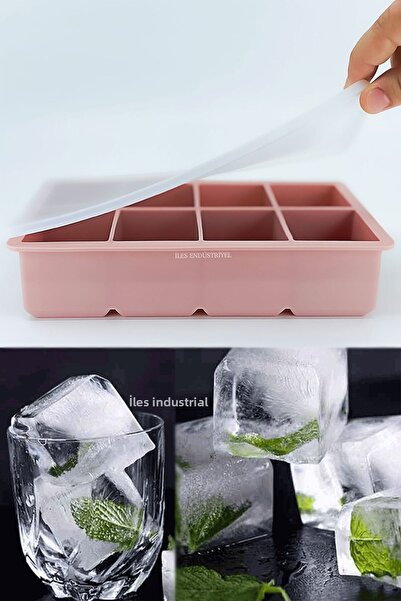 İles Gurme Premium Silicone Ice Mold - With Lid, 8 Compartments, Powder
