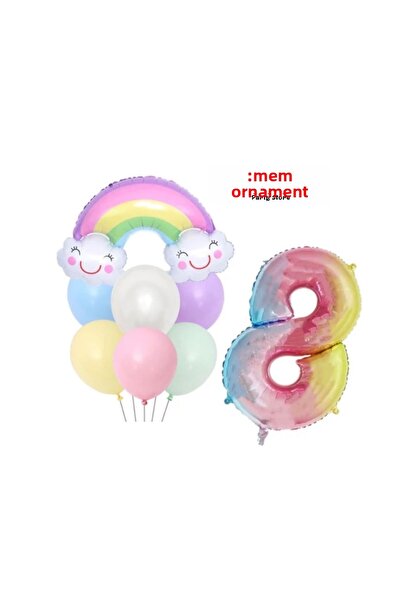 MFM Σετ γενεθλίων με πολύχρωμο μπαλόνι με αλουμινόχαρτο για πάρτι 8 ετών