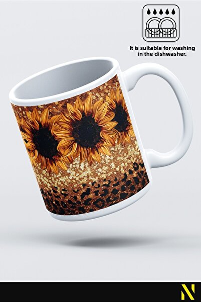 nilizma Sunflower Leopard Patterned Colorful Mug – 330 ml Mug | Stylish and Durable Design