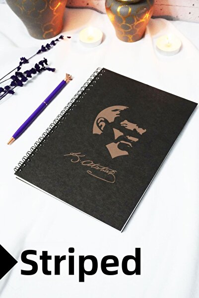 markcat دفتر ملاحظات A5 بغطاء كرافت أسود بطابع مصطفى كمال أتاتورك - دفتر ملاح...