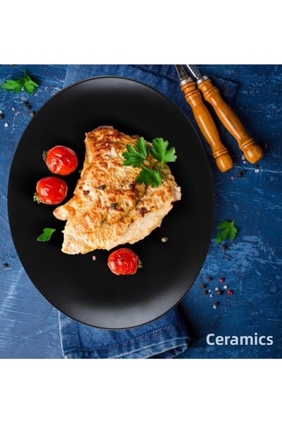 Keramika 32 Cm Matte Black Steak Oval Serving