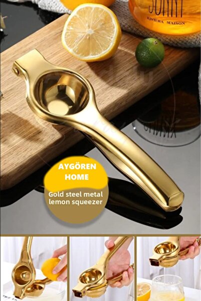 AYGÖREN HOME Practical Gold Steel Metal Lemon Squeezer Citrus Juicer | Gold Lemon Squeezer