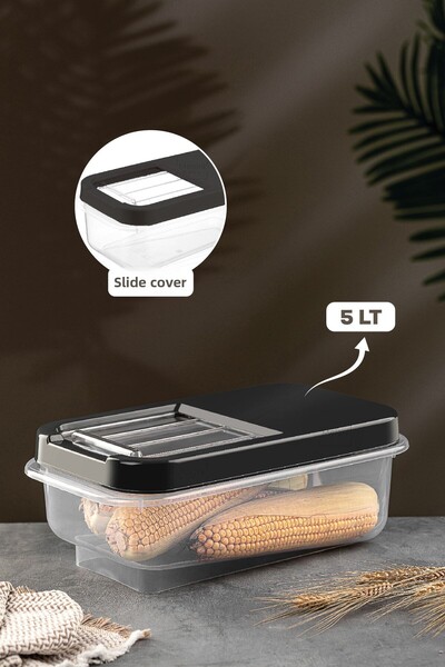 Meleni Home Multibox 5 Lt Pulses Storage Container - Food Storage Container with Sliding Lid Flour Container Anthracite