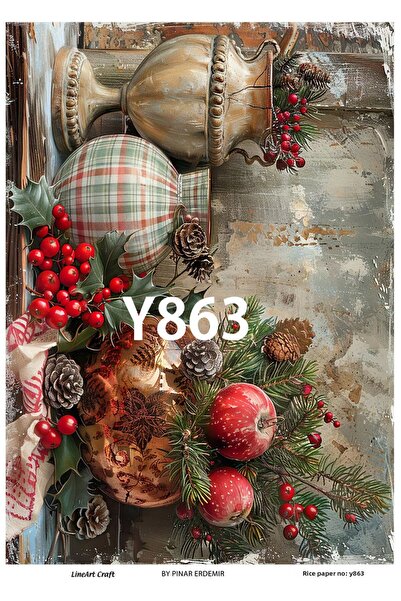 LİNEART New Year Series Y863 Brass Decopage 30 * 42 cm