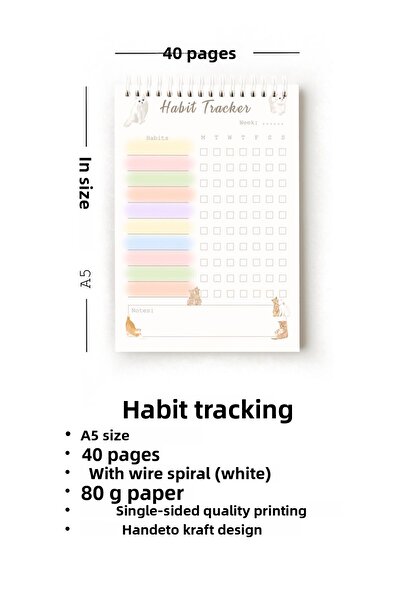 Handeto Kraft تتبع العادات الإنجليزية بموضوع القطط، مخطط يومي، متتبع العادات A5، دفتر الروتين، مخطط