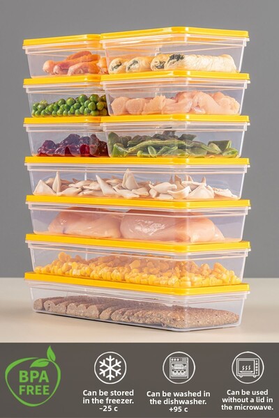 Meleni Home 10-Piece Microwave Compatible Storage Set - Yellow 4x1170ml & Erzak 6x600ml