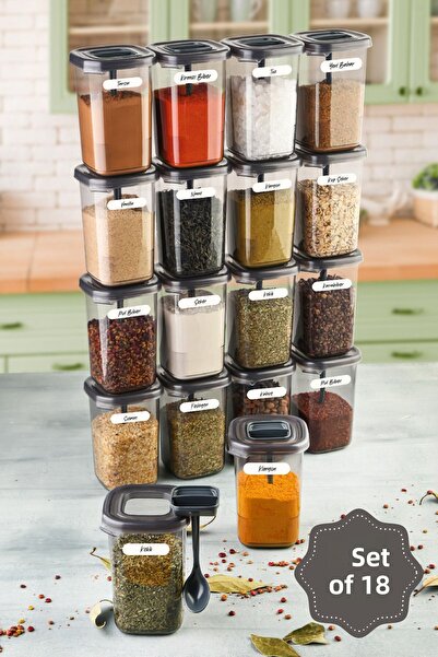 Vienev 450 ml White Labeled Spice Holder with 18 Luna Spoons