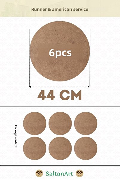 SaltanArt 44 cm Diameter 6 Pieces Charger American Service Runner MDF Drolit ...