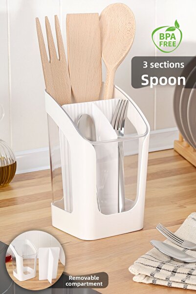 Meleni Home 3 Compartment Countertop Cutlery Holder - Spoon Knife Stand with ...