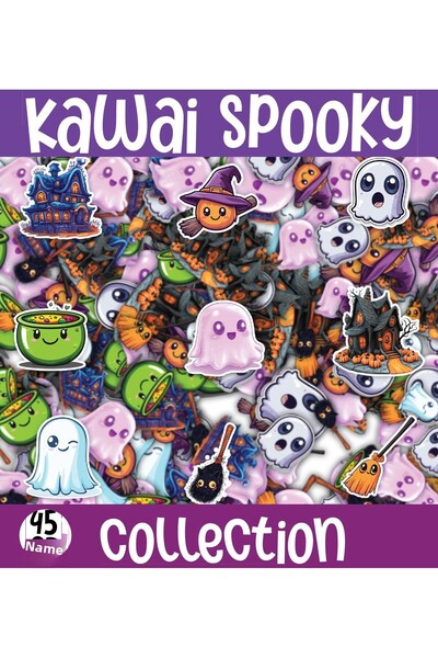 cakaybu Set de 45 de autocolante cu tematică Kawaii Spooky (Fantomă) 1 foaie A4