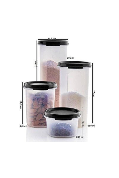 Tupperware Oval Round Dry Food Storage Container Set of 4 200-440-650-890ml Black