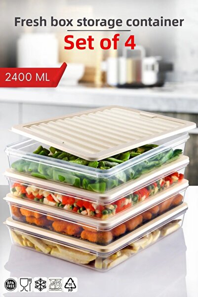 Open Home Concept مجموعة فريش بوكس مكونة من 4 قطع - حاوية تخزين كريمية مناسبة...