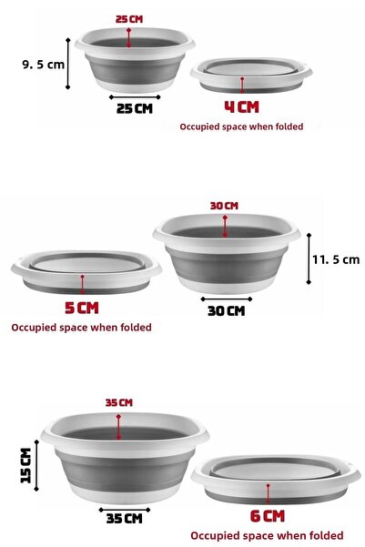 Open Home Concept Set of 3 Accordion Basin Set - Folding Basin, Bucket, Dowry Set
