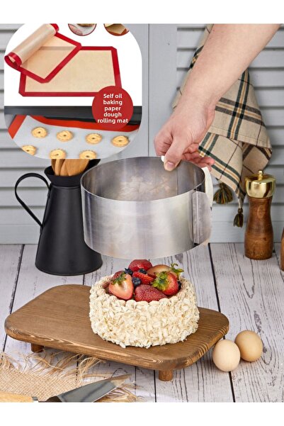 EMBazaar Adjustable Cake Mold and Bakeable Self Grease Plastic Baking Mat Set