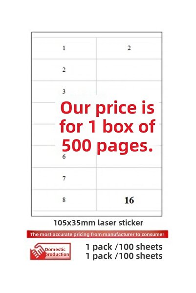 A1 Etiket A1etiket Tw-2216 500 A4 Sheets Laser Label 105 X 35 Mm Label 16 Lab...