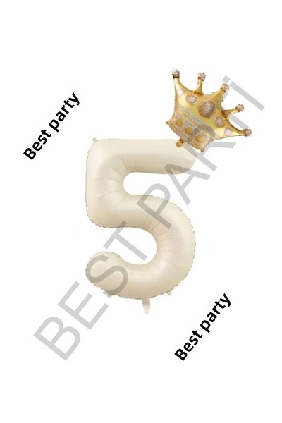 BEST PARTİ DOĞUM GÜNÜ PARTİ SÜSLERİ Beige Number and King Crown Foil Balloon ...