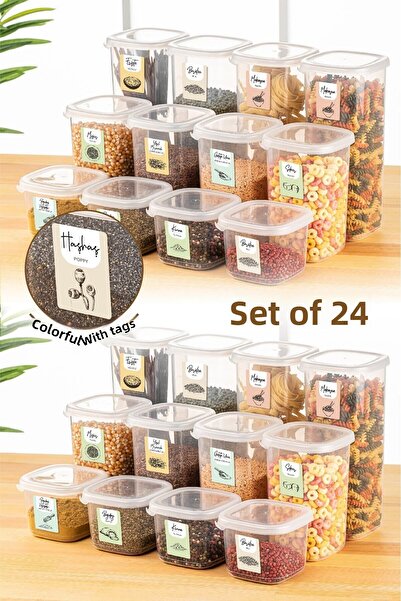 Vienev 24-Piece Peggy Square Food Storage Container with Colorful Label 8x (0.55 Liters, 1.2 Liters, 1.75 Liters) White