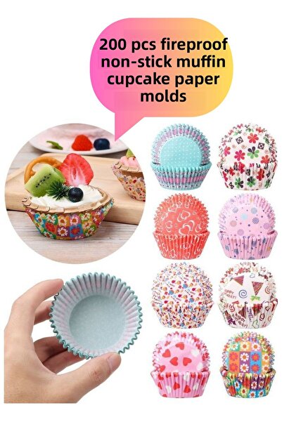 BRE HOME 200 قالب كب كيك ملون منقوش - كبسولة، مقاوم للحريق وغير لاصق