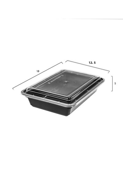 HIC 12-Piece Rectangular Disposable Food Container With Lid Black 18x12.5x3cm