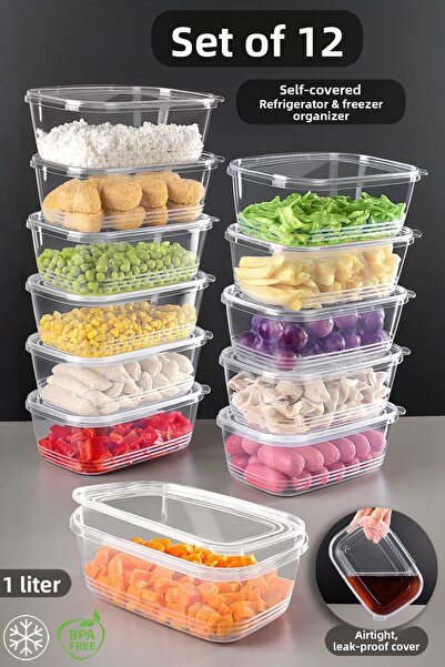 Meleni Home 12 Pieces 1Lt Storage Container - Non-Breathable, Leak-Proof and Deep Freezer with Lid