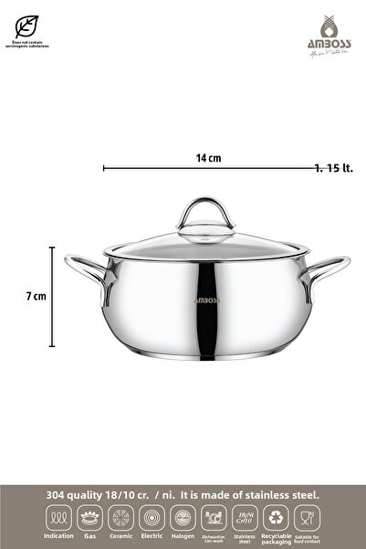 Amboss Stone 6 Piece Stainless Steel Deep Cookware Set with Glass Lid Suitable for All Stoves