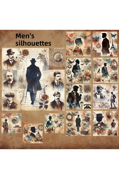 Pink Swan Craft Siluete de bărbați de epocă - Set de autocolante cu etichete ...