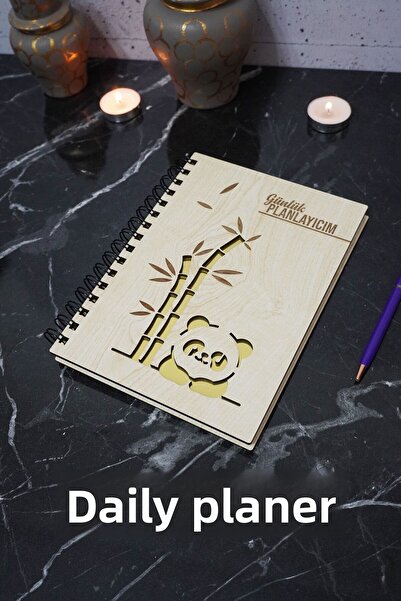 markcat Panda Wooden Schedule Notebook - Undated Agenda - Daily Planner (LEARD PLANNING NOTEBOOK) A5