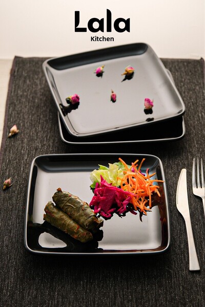Lala Mutfak Gözde Square Serving Plate - Set of 3 (20 cm - Stylish, Durable, Cake, Dessert, Presentation Plate)