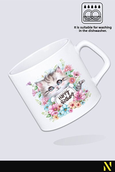 nilizma Happy Birthday Cute Cat Mug Cup Mug 225 ml