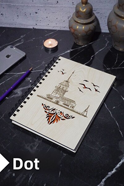 markcat Maiden's Tower Themed - Dot Notebook with Wooden Cover A5 - 120 Pages School Notebook